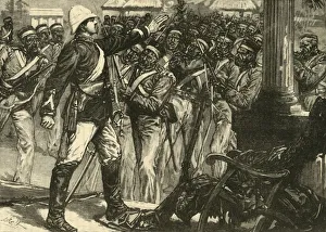 Incident Prints: Incident in the Indian Mutiny: Lieut. De Kantzow Calming the Sepoys at Mynpooree, 1890
