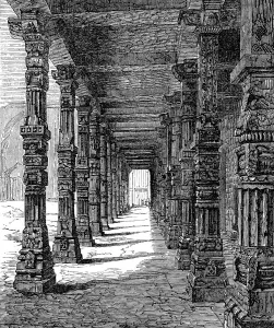 Vanishing Point Prints: Indian Architecture: colonnade of Hindu pillars near the Kootub