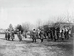 Training College Prints: Indian and black girls exercising with medicine ball
