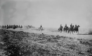 Indian Army Prints: Indian Cavalry in desert on the Tigris, between 1914 and c1918. Creator: Bain News Service