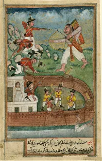 Mughal School Gallery: Indian demons attacking fort defended by european troops, c. 1790. Artist: Indian Art