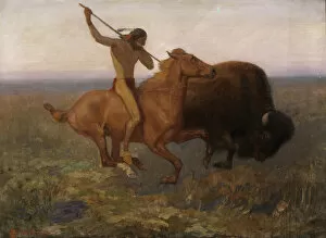 Plains Collection: Indian Hunting Buffalo, late 19th-early 20th century. Creator: Edwin Willard Deming