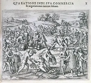 Sack Prints: An Indian market near the port of Carthagena, America, 1595. Creator: Theodor de Bry