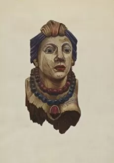 Worried Collection: Indian Princess Figurehead, c. 1938. Creator: Mary E Humes