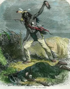 Holding Up Prints: Indian scalping his dead enemy, 19th century