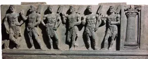 An indian sculpture of a group of marine deities, 1st century