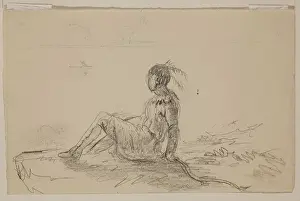Lakeside Prints: Indian Seated Overlooking a Lake, c1820-1848. Creator: Thomas Cole