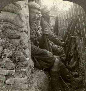 Indian soldiers in the trenches, World War I, 1914-1918. Artist: Realistic Travels Publishers