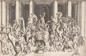 Bacchanalian Gallery: The Indian Triumph of Bacchus, ca. 1542. Creator: Attributed to Enea Vico