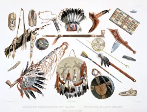 Water Bottle Prints: Indian Utensils and Arms, 1843. Artist: Du Casse