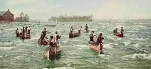 Locks Prints: Indians fishing at the Soo, c1901