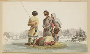 Catch Prints: Indians Spearing Trout through the Ice, between 1800 and 1825. Creator: Unknown