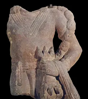 Limestone Prints: Indra holding Vajra (Sankosho), 3rd cen. AD. Creator: Central Asian Art