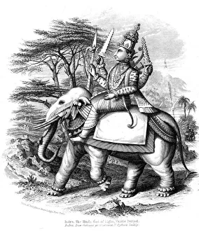 Indra, principal of the Vedic gods of India mounted on his elephant, c1880 Indra, principal of the Vedic gods of India mounted on his elephant, c1880