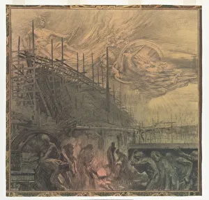 God Of Fire Prints: Industry: design for a wall painting in Rotterdam, c.1908-c.1917. Creator: Huib Luns