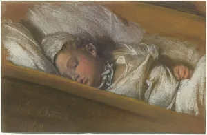 Menzel Adolph Friedrich Erdmann Von Prints: An Infant Asleep in His Crib, 1848. Creator: Adolph Menzel