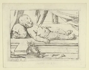 Crown Of Thorns Collection: The infant Christ asleep on a cross, his head resting on a skull, a crown of thorn