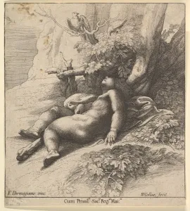 Infant Hercules asleep, 1625-77. Creator: Wenceslaus Hollar