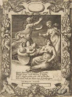 The infant Hercules killing the snakes, set within an elaborate frame, from the Loves