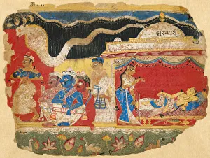 Bhagavatapurana Collection: The Infant Krishna Spirited Away by Vasudev, from a copy of the Dispersed Bhagavat