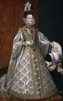 Albert Vii Collection: The Infanta Isabel Clara Eugenia (1566-1633) with the Dwarf, Magdalena Ruiz, 1585-1588