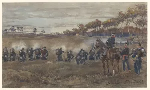 Backpacks Prints: Infantry shooting practice on heathland, 1868-1898. Creator: Jan Hoynck van Papendrecht