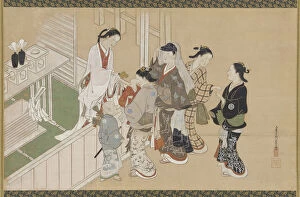 Kakejiku Collection: Infants first visit to a Shinto shrine, Edo period, late 17th-early 18th century