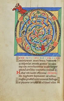 Spiral Prints: Inhabited Initial D; Stammheim Missal, probably 1170s. Creator: Unknown