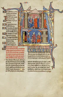 Decorated Initial Prints: Initial A: Two Men before a King and A Man Speaking to a Family; Vidal Mayor