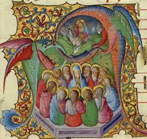 Tempera And Gold Prints: Initial A: Pentecost, about 1430-1435. Creator: Stefano da Verona