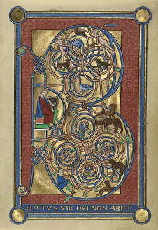 Spiral Prints: Initial B: David Playing the Harp; Bute Psalter