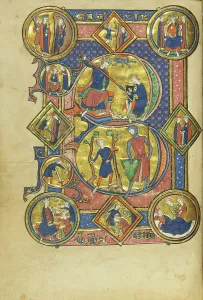 Book Of Psalms Prints: Initial B: David Playing the Harp and David and Goliath; Wenceslaus Psalter
