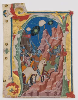 Initial A with the Battle of the Maccabees, Italian, ca. 1360-70. Creator: Unknown
