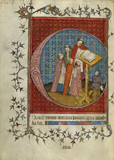 Hymn Book Prints: Initial C: Clerics Singing from a Choir Book; Psalter, about 1390. Creator: Unknown