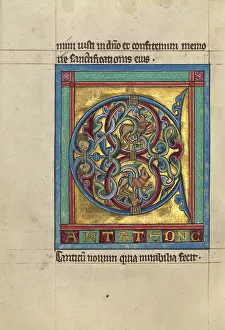 Initial Prints: Initial C: Lions and Two Male Heads; Psalter, about 1240-1250. Creator: Unknown