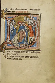Betraying Prints: Initial D: The Betrayal of Christ; Psalter, mid-1200s. Creator: Unknown