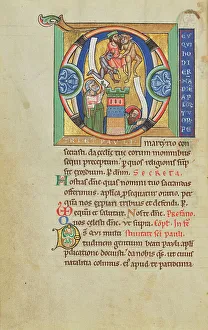 Missal Prints: Initial D: The Fall of Simon Magus; Stammheim Missal, probably 1170s. Creator: Unknown
