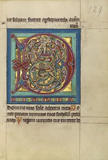 Initial Prints: Initial D: A Lion and a Man; Psalter, about 1240-1250. Creator: Unknown