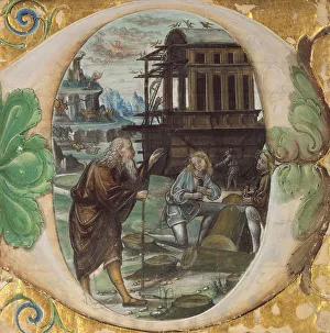 Hymn Book Prints: Initial D: Noah Directing the Construction of the Ark; Antiphonal