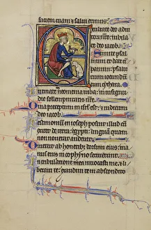 Book Of Psalms Prints: Initial E: David Playing the Bells; Wenceslaus Psalter, about 1250-1260. Creator: Unknown