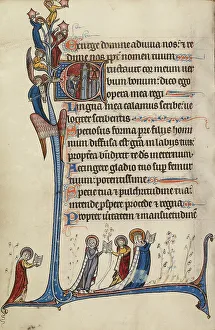 David King Prints: Initial E: David Playing the Harp; Bute Psalter