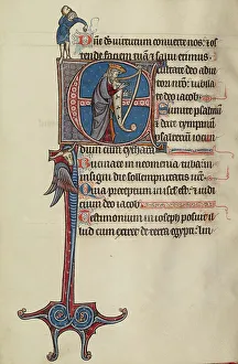 Book Of Psalms Prints: Initial E: David Playing the Harp and a Man Heaving a Rock