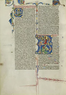 Initial E: Monk Reading: Initial B: Christ with David Playing the Harp; Abbey Bible, about 1250-62. Creator: Unknown