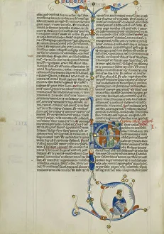 Priests Prints: Initial E: Priests and a Man Outside the Walls of a Gothic City; Abbey Bible