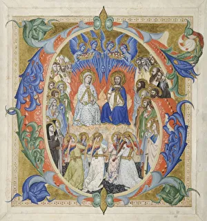 And Gold On Vellum Prints: Initial G[audeamus omnes] from a Gradual: The Court of Heaven, 1371-77