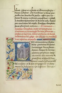 Anthony The Great Prints: Initial L: Saint Anthony Appearing to Bishop Theophilus and Leading Him to His
