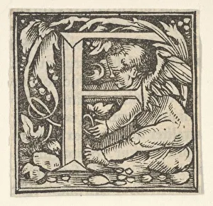Initial letter F with putto, ca. 1538. Creator: Heinrich Vogtherr Initial letter F with putto, ca. 1538. Creator: Heinrich Vogtherr