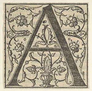 Initial letter A with garlands, mid-16th century., mid-16th century Initial letter A with garlands, mid-16th century., mid-16th century