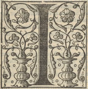Images Dated 10th November 2020: Initial letter I with garlands, mid-16th century. Creator: Unknown