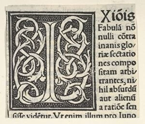 Initial letter I on patterned background, 1520. 1520. Creator: Anon